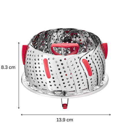 Cos pentru gatit la aburi Tefal Ingenio+ K1993034, inox, diametru reglabil, compatibilitate cu masina de spalat vase, argintiu & rosu [15]