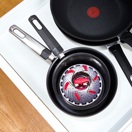 Cos pentru gatit la aburi Tefal Ingenio+ K1993034, inox, diametru reglabil, compatibilitate cu masina de spalat vase, argintiu & rosu [7]