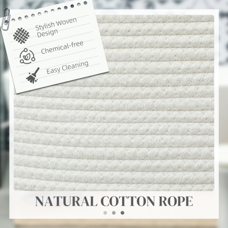  Cos pentru rufe de 36L, portabil si pliabil cu manere din bumbac natural, Ø38x45 cm, crem [3]
