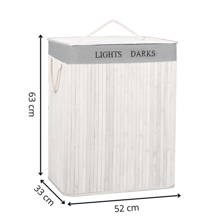 Cos pentru rufe din bambus, pliabil, cu 2 compartimente, volum 105 L, 63x52x33 cm, alb si gri [23]