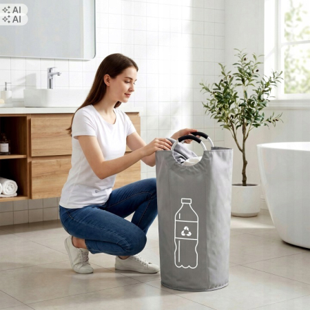 Cos pliabil pentru colectarea sticlelor si dozelor reciclabile SGR, capacitate 90 L, material Oxford rezistent, manere pentru transport, design compac [7]