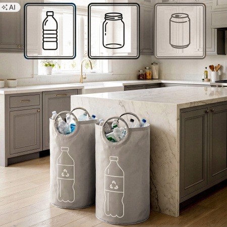 Cos pliabil pentru colectarea sticlelor si dozelor reciclabile SGR, capacitate 90 L, material Oxford rezistent, manere pentru transport, design compac [2]