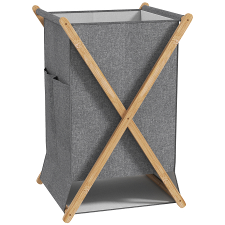 Cosuri de rufe -  Cos Pliabil pentru Rufe 55L din Material Textil si Cadru din Bambus pentru Camera si Spalatorie, 41x41x64 cm, Gri