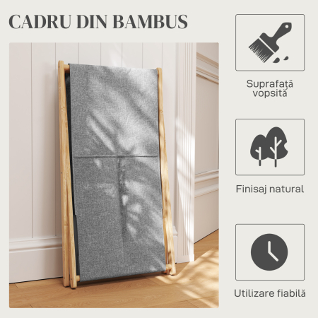  Cos Pliabil pentru Rufe 55L din Material Textil si Cadru din Bambus pentru Camera si Spalatorie, 41x41x64 cm, Gri [6]