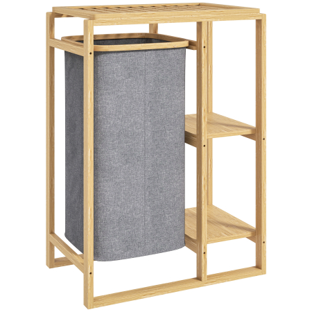 Baie -  Cos Portabil Rufe cu Sac & Raft Bambus 50×32×70 cm - Gri