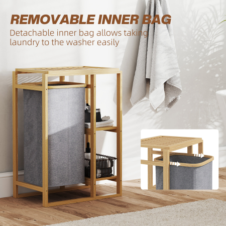  Cos Portabil Rufe cu Sac & Raft Bambus 50×32×70 cm - Gri [4]