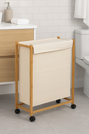 Cos rufe 5Five Bambou pe roti, cadru bambus, 52 litri, 55x28x80 cm, bej [4]