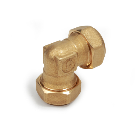 Fitinguri - Cot alama Giacomini R561Y010, 90°, pentru tevi cupru, Ø 28 mm, sistem compresie cu O-ring