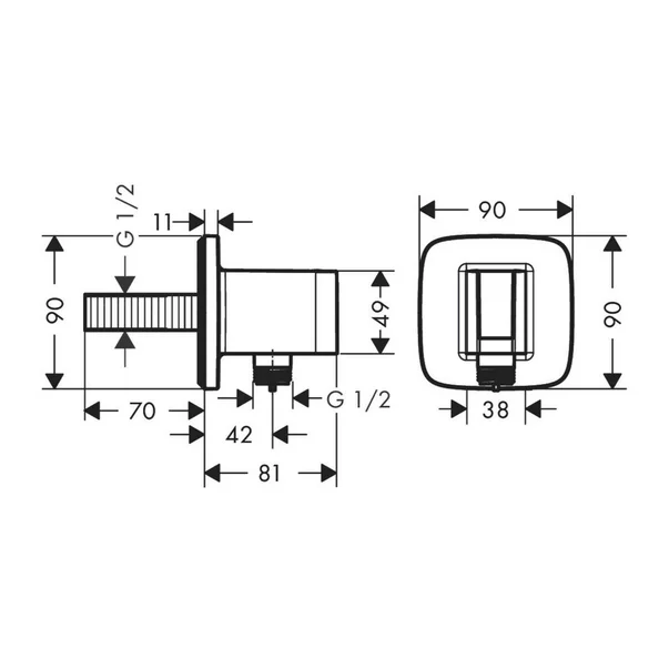 Cot conector dus Hansgrohe Fixfit Q cu suport para crom lucios [1]