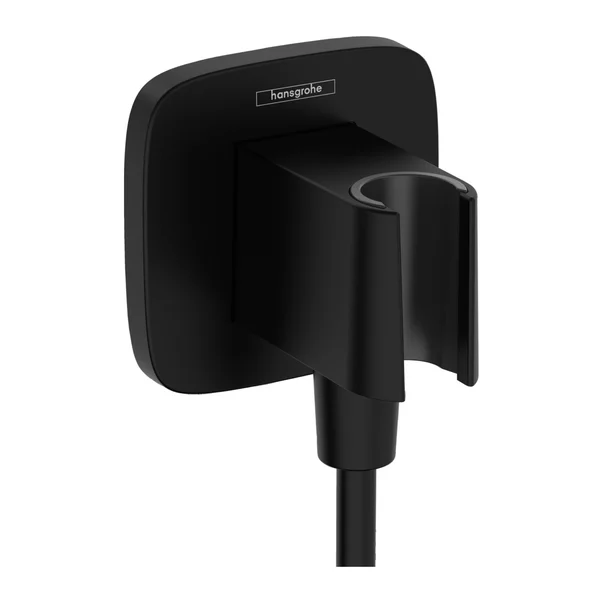 Brate si palarii dus - Cot conector dus Hansgrohe Fixfit Q cu suport para negru mat