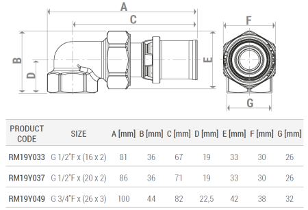 Cot de presare Giacomini RM19Y049, 90 grade, 3/4" filet interior x conexiune teava 26 mm, alama [1]