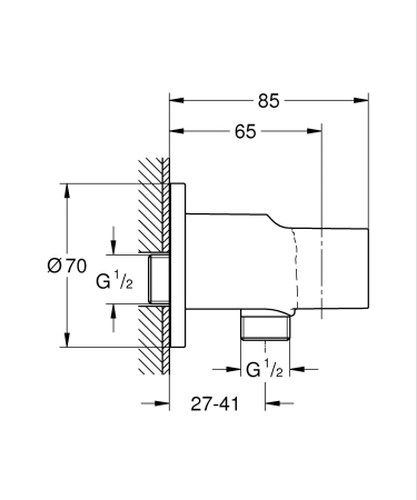 Cot iesire dus Grohe 28679001, 85 mm, 70 mm, 1/2 diametru filet iesire, 1/2 diametru filet alimentare, Crom [4]