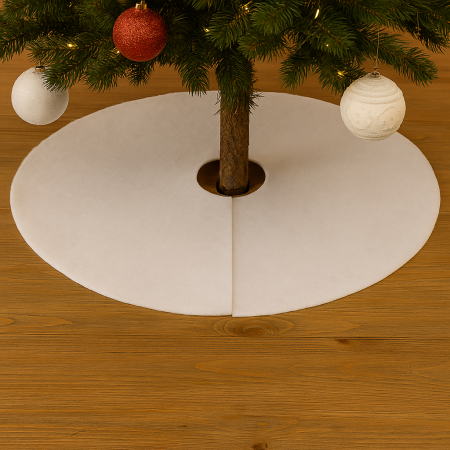 Decoratiuni si articole casa - Covor pentru bradul de Craciun, diametru 100 cm, alb cu sclipici