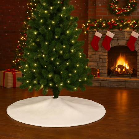 Decoratiuni si articole casa - Covoras de pus sub bradul de Craciun, diametru 100 cm, alb