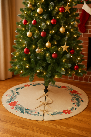Covoras de pus sub bradul de Craciun, diametru 90 cm, bej cu modele [1]