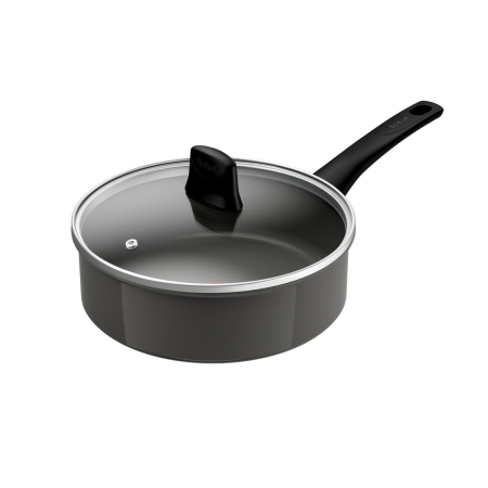 Oale si cratite - Cratita Tefal Renewal Ceramic G0173202, 24 cm, capac din sticla, invelis ceramic antiaderent Inoceram, Thermo-Signal™, inductie, gri