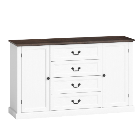 Living & hol -  Credenta de Bucatarie, Mobilier de Bucatarie cu 4 Sertare Soft Close, Blat Gros, Bufet cu Rafturi Reglabile, Stil Rustic, pentru Sufragerie, Sala de Mese, 147x40x87 cm, Alb