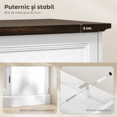  Credenta de Bucatarie, Mobilier de Bucatarie cu 4 Sertare Soft Close, Blat Gros, Bufet cu Rafturi Reglabile, Stil Rustic, pentru Sufragerie, Sala de Mese, 147x40x87 cm, Alb [5]