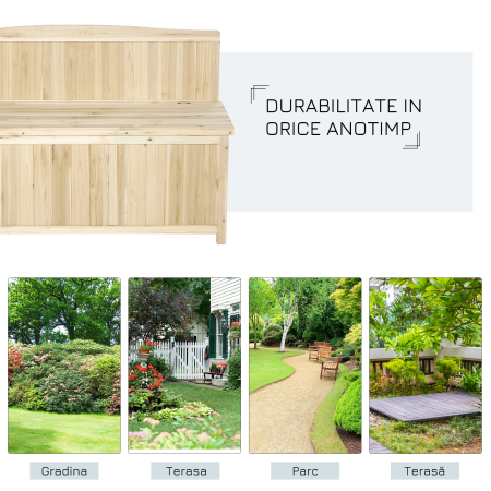  Cufar container pentru Extern din Lemn de Brad Natural cu Spatar [4]
