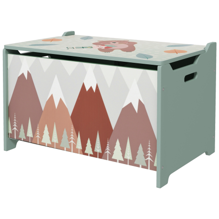 Dormitor & birou - Cufar de jucarii pentru copii , lada din lemn MDF cu capac si balama de siguranta, 60x37x39cm, de culoare verde