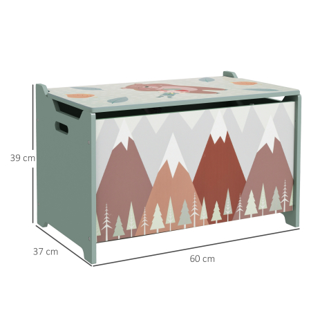 Cufar de jucarii pentru copii , lada din lemn MDF cu capac si balama de siguranta, 60x37x39cm, de culoare verde [2]
