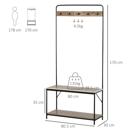  Cuier cu Banca si Suport Pantofi in Stil Industrial Mobil pentru Intrare [2]