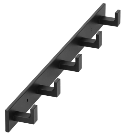 Cuier de baie pentru prosoape cu 2 sisteme instalare, aluminiu, 5 agatatori, 45x4cm, negru [1]