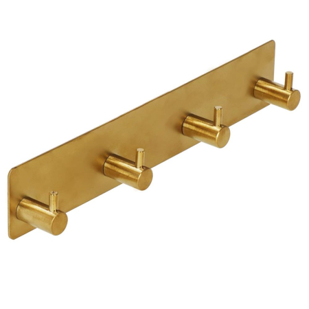 Cuier de baie pentru prosoape, montare fara gaurire, otel, 4 agatatori, 24x4.5cm, auriu [5]