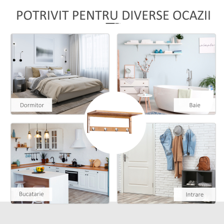  Cuier de Perete Raft Cuier in Bambù, 50x17x20cm [5]