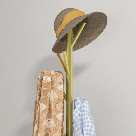  Cuier de Podea Autoportant cu 8 Carlige si Baza din Marmura, Ø32x164 cm, Auriu [6]