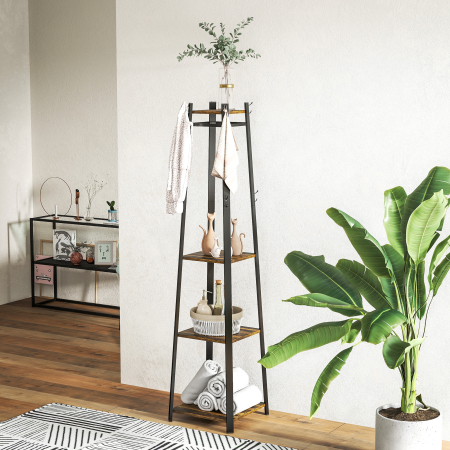  Cuier de Podea cu 8 Carlige, 3 Rafturi si Polita Superioara, Maro [7]