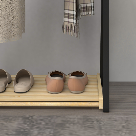  Cuier de Podea din Lemn cu 2 Bare, Suport pentru Haine Autoportant Modern cu Raft Inferior, 61x45x152 cm, Natural [8]