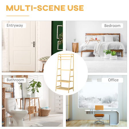  Cuier de Podea din Lemn de Bambus, Suport pentru Haine cu Rafturi pentru Hol si Dormitor, 70x42x164cm [5]