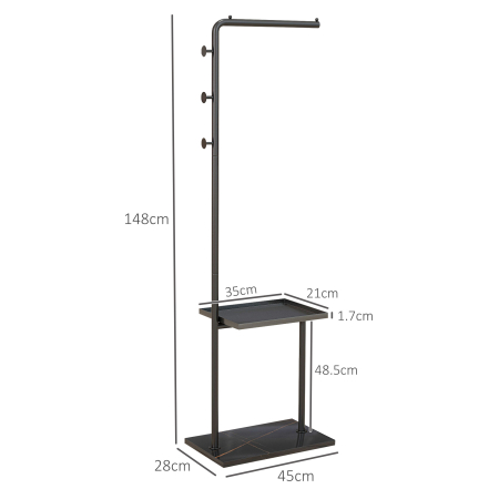  Cuier de Podea in Forma de C cu 3 Carlige, Baza din piatra si Picioare Antiderapante, 45x28x148 cm, Negru [2]