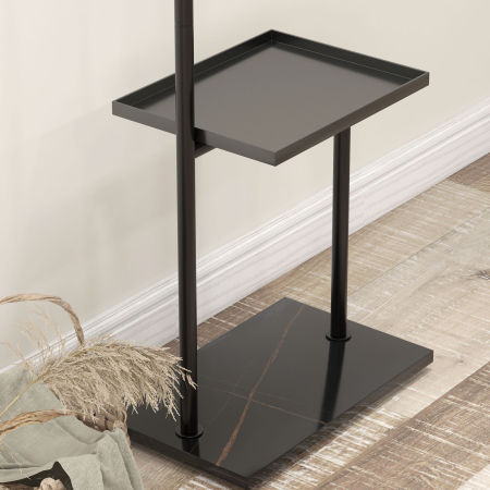  Cuier de Podea in Forma de C cu 3 Carlige, Baza din piatra si Picioare Antiderapante, 45x28x148 cm, Negru [8]