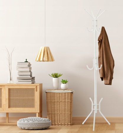 Cuier hol metalic 178 cm, 12 carlige, design minimalist, alb [1]