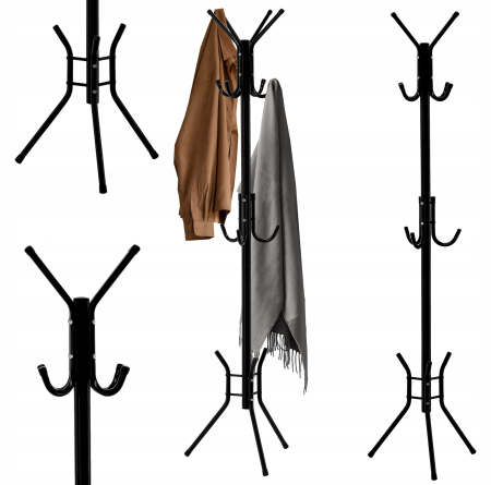 Cuier hol metalic 178 cm, 12 carlige, design minimalist, negru [3]