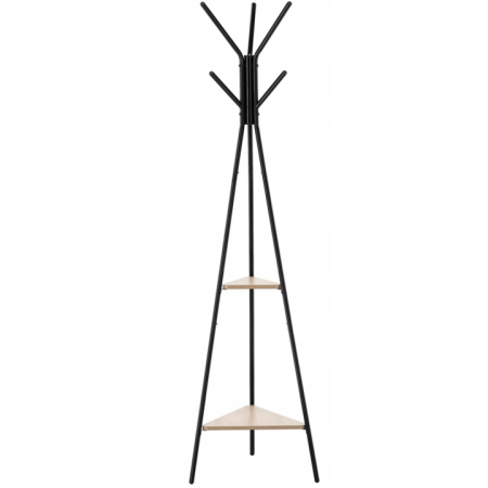 Living & hol - Cuier hol, metalic, 2 rafturi MDF, design minimalist, 180 cm, negru