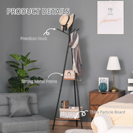  Cuier la copac pentru Haine cu 2 Rafturi negru si maro in Metal si Lemn [5]