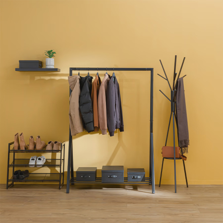 Cuier metalic otel 9 carlige, 45x40x180 cm, design modern stabil, negru [3]