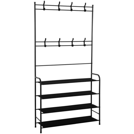 Mobila - Cuier pentru haine cu banc de depozitare pantofi pe 4 polite, cadru metalic, 25x80x150cm, negru