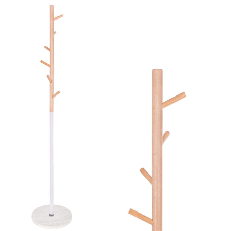 Cuier tip pom din metal, baza marmura, 6 agatatoare, 172cm, alb si maro [3]