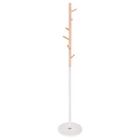 Mobila - Cuier tip pom din metal, baza marmura, 6 agatatoare, 172cm, alb si maro