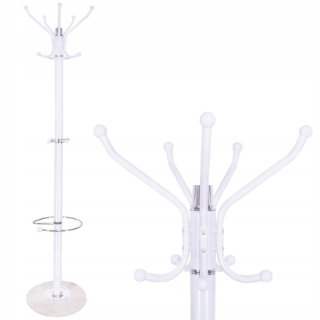 Cuier tip pom din metal cu baza de marmura, 14 agatatoare, 176cm, alb [1]