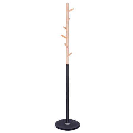 Mobila - Cuier tip pom din metal Sersimo, 6 agatatoare, 180cm, negru maro