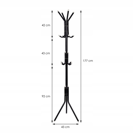 Cuier tip pom metalic Sersimo, 12 agatatoare, 177cm, negru [9]