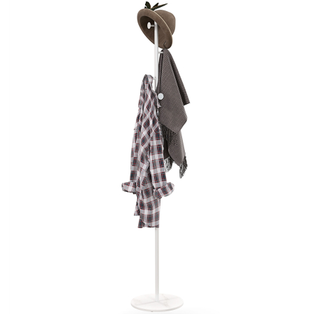 Mobila hol -  Cuier Vertical Autoportant cu 6 Carlige in Forma de Disc si Baza din Ardezie, Ø32x171 cm, Alb