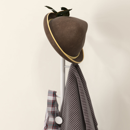  Cuier Vertical Autoportant cu 6 Carlige in Forma de Disc si Baza din Ardezie, Ø32x171 cm, Alb [6]