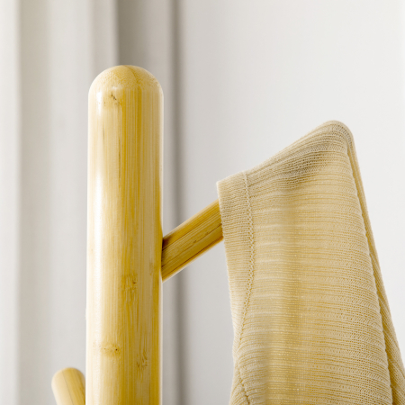  Cuier Vertical cu 8 Carlige cu Baza Rotunda din Bambus, Lemn si Metal, Ø37,8x175,6 cm, Lemn Natural [7]