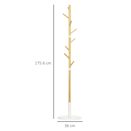  Cuier Vertical cu 8 Carlige cu Baza Rotunda din Bambus, Lemn si Metal, Ø37,8x175,6 cm, Lemn Natural [2]
